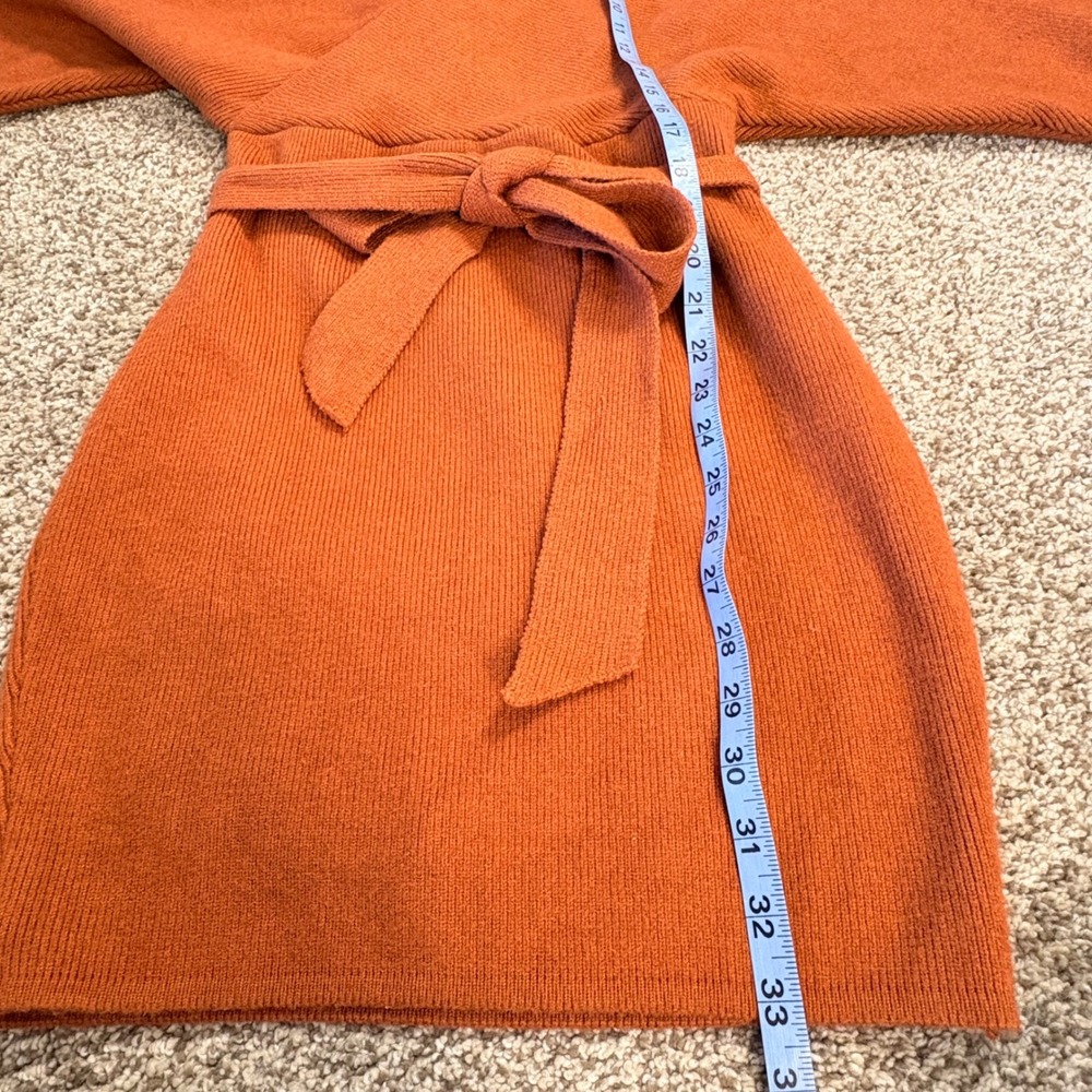 Lulus Ribbed Batwing Knit Wrap Sweater Dress Rust‎ Belted LG Bodycon Resortcore - Picture 9 of 9